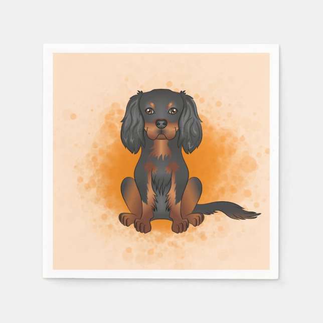 Serviette En Papier Cavalier King Charles noir et feu sur fond orange (Devant)