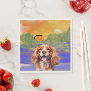 Serviette En Papier Cavalier King Charles Spaniel joyeux à l'aquarelle