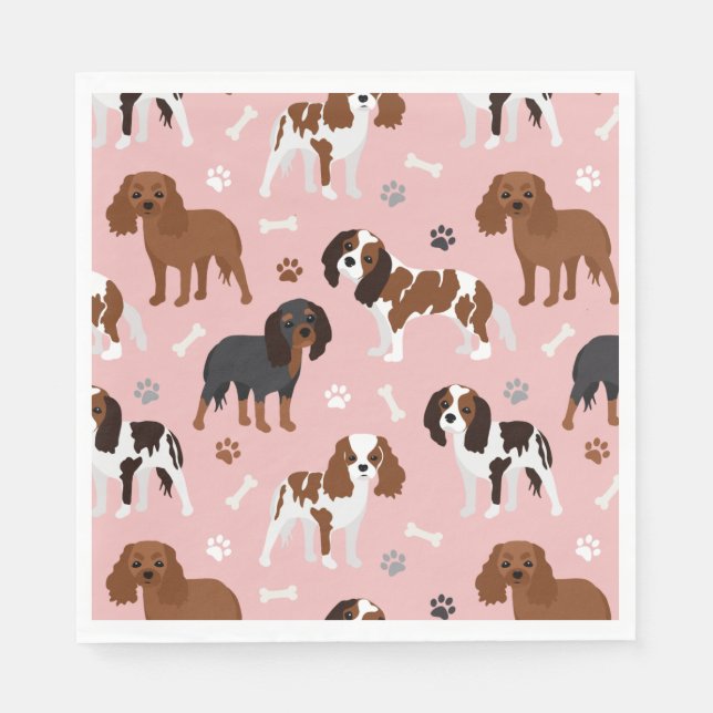 Serviette En Papier Cavalier King Charles Spaniel Paws and Bones (Devant)
