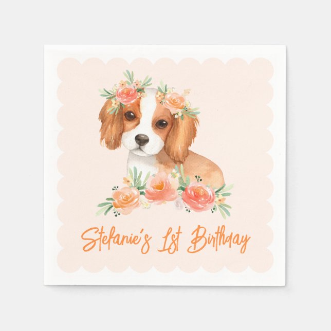 Serviette En Papier Cavalier King Charles Spaniel Peach Chien Annivers (Devant)