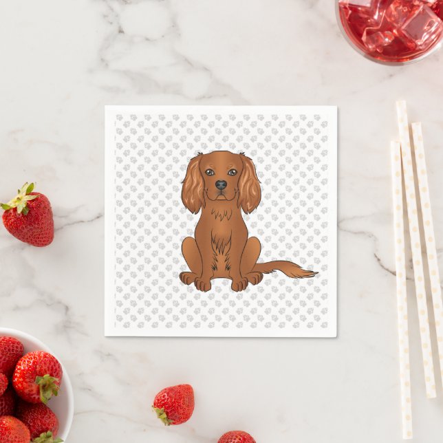 Serviette En Papier Cavalier King Charles Spaniel Ruby Chien & Emprein (En situation)