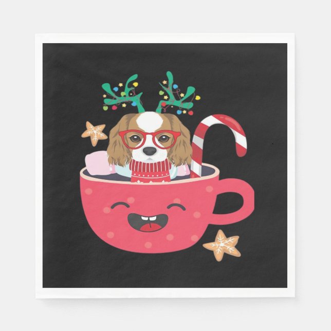 Serviette En Papier Cavalier King Charles Spaniel Teacup Noël Vacances (Devant)