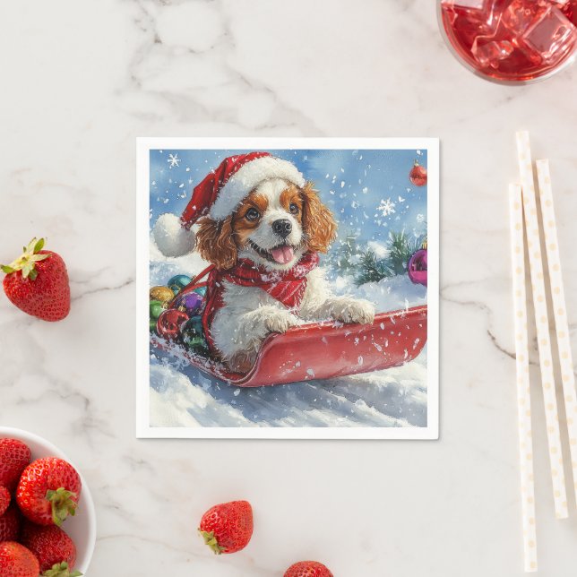 Serviette En Papier Cavalier King Charles Spaniel Traîneau de Noël (En situation)