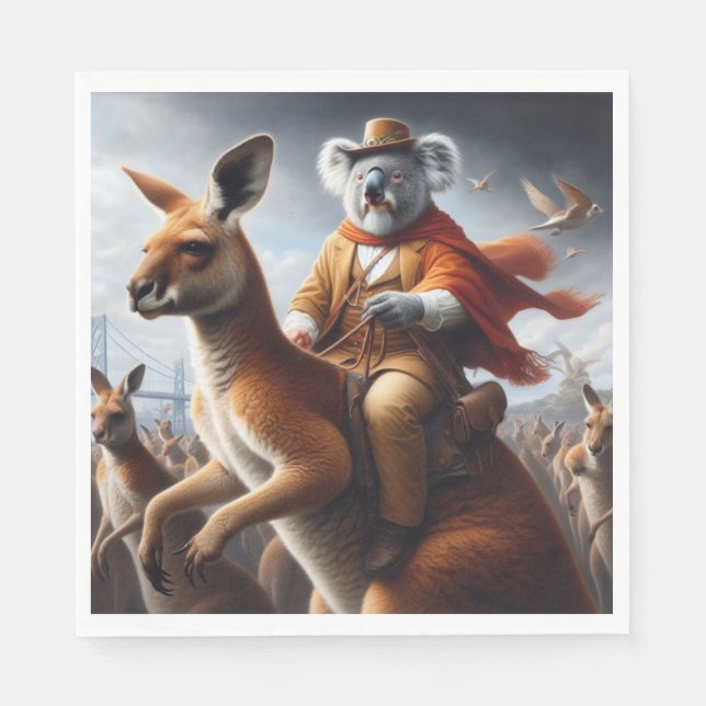 Serviette En Papier Cavalier Koala Kangourou (Devant)