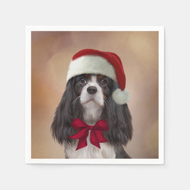 Serviette En Papier Cavalier le roi Charles Spaniel en casquette rouge (Devant)