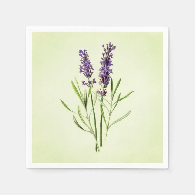 Serviette En Papier Celadon Green Peint Lavender Sprig Botanique (Devant)