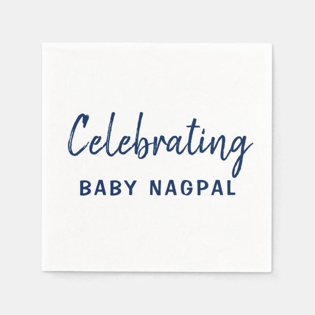 Serviette En Papier Célébration Baby Navy Blue & White Cocktail Napkin (Devant)