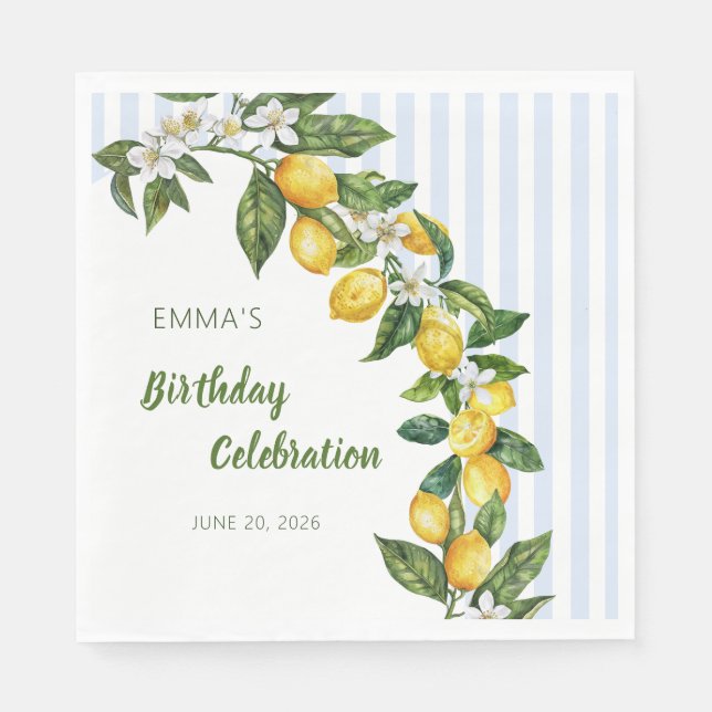 Serviette En Papier Célébration d'anniversaire à l'aquarelle de citron (Devant)