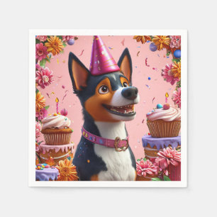 Serviette En Papier Célébration d'anniversaire avec un chien heureux