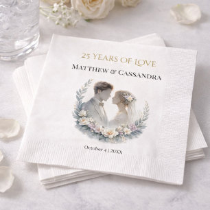 Serviette En Papier Célébration d'anniversaire de mariage de 25 ans co