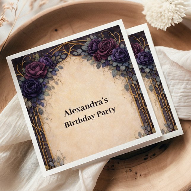 Serviette En Papier Célébration d'anniversaire florale gothique violet (Créateur téléchargé)