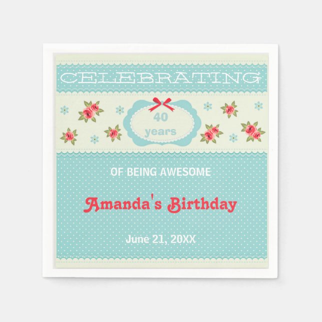 Serviette En Papier Célébration De 40 Ans D'Être Un Magnifique Papier  (Devant)