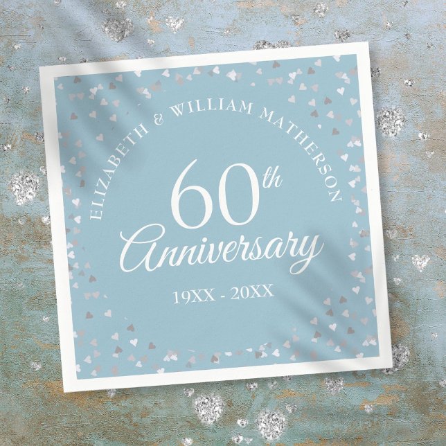 Serviette En Papier Célébration de diamant de 60 ans de mariage avec c (60th Wedding Diamond Anniversary Hearts Confetti Napkins)