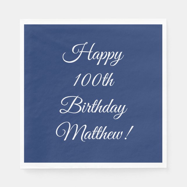 Serviette En Papier Célébration de fête d'anniversaire 100 ans Bleu (Devant)