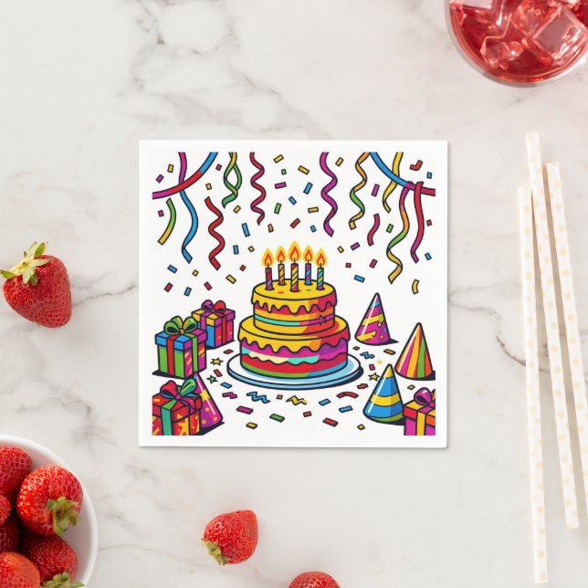Serviette En Papier Célébration de fête d'anniversaire avec un gâteau  (En situation)