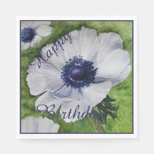 Serviette En Papier Célébration de fête joyeuse Fleurs d'anémone blanc