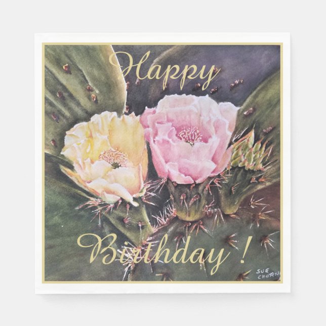 Serviette En Papier Célébration de fête joyeuse Fleurs de cactus jaune (Devant)