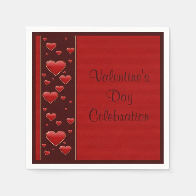 Serviette En Papier Célébration de la Saint-Valentin aux cœurs rouges  (Devant)