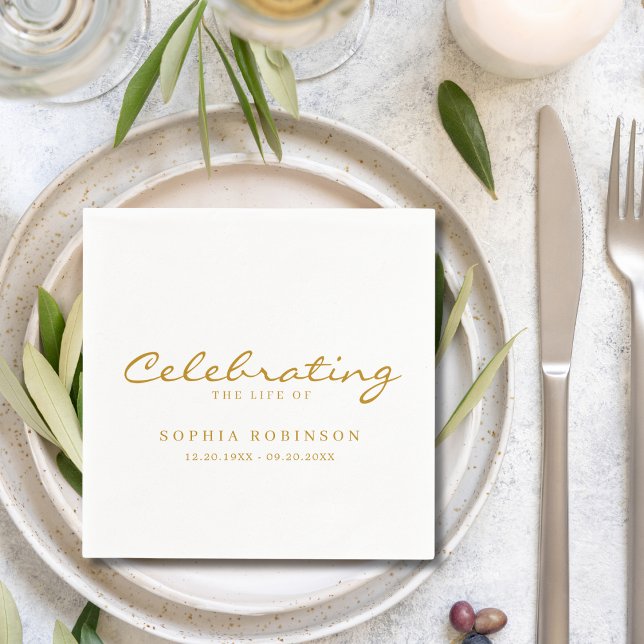 Serviette En Papier Célébration de la vie Élégante Gold Script funérai (Créateur téléchargé)