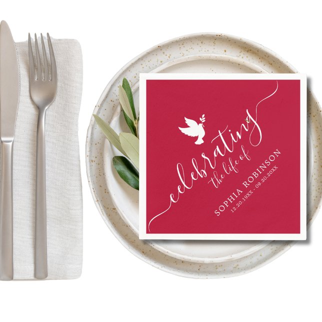 Serviette En Papier Célébration De La Vie Élégante Script Dove Funeral (Créateur téléchargé)