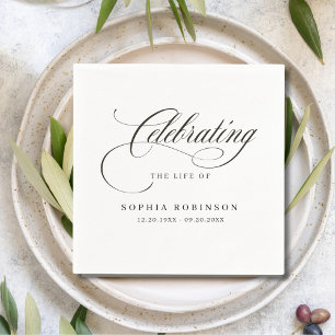 Serviette En Papier Célébration de la vie Moderne Élégant Script Funér