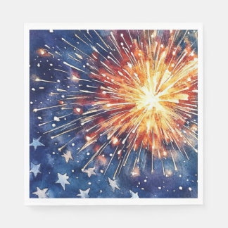 Serviette En Papier Célébration de l'Amérique. Étoiles et feux d'artif