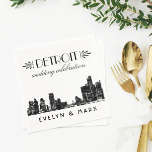 Serviette En Papier Célébration de mariage à Détroit Black Skyline