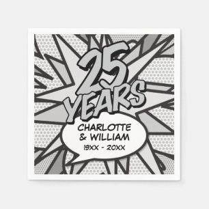 Serviette En Papier Célébration de mariage d'argent de 25 ans Pop Art 