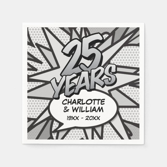 Serviette En Papier Célébration de mariage d'argent de 25 ans Pop Art  (Devant)