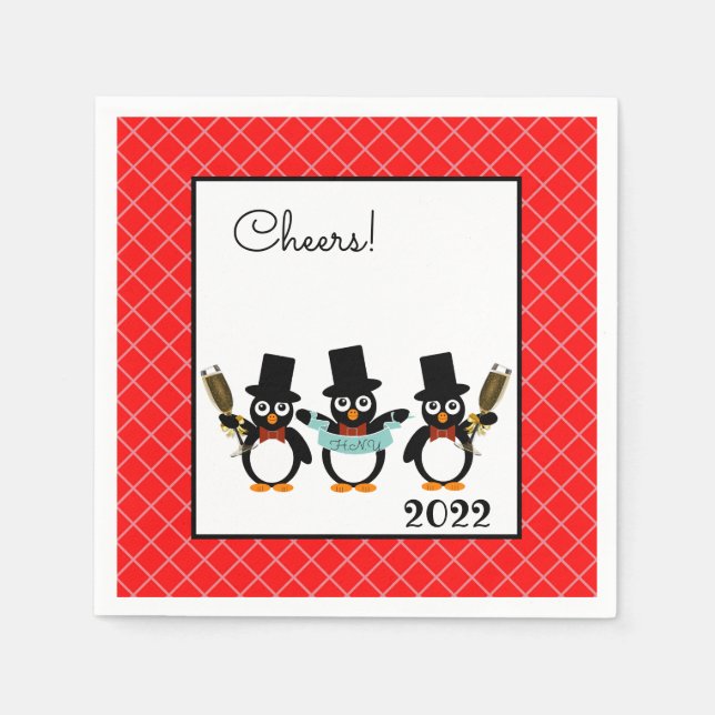 Serviette En Papier Célébration de Pingouins Papier Napkin (Devant)