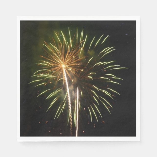 Serviette En Papier Célébration de vacances de feux d'artifice verts e (Devant)