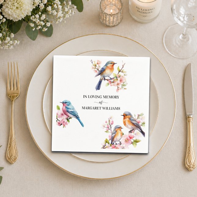 Serviette En Papier Célébration De Vie Petits Oiseaux Floral  (Créateur téléchargé)