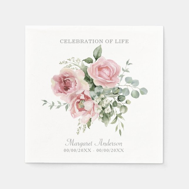 Serviette En Papier Célébration de vie Rose Rose Pâle (Devant)