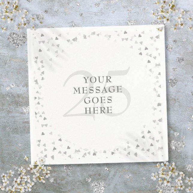 Serviette En Papier Célébration des 25 ans de mariage Confetti coeurs  (25th Wedding Anniversary Silver Hearts Confetti Napkins)