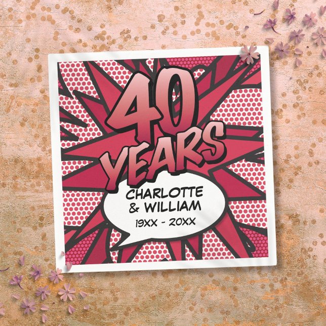 Serviette En Papier Célébration des 40 ans de mariage pour un annivers (Comic Book Pop Art 40th Ruby Wedding Anniversary Napkins)