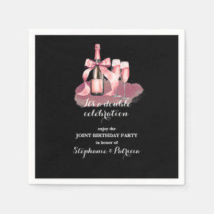 Serviette En Papier Célébration double anniversaire rose élégante