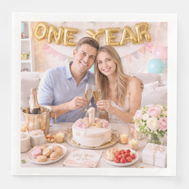 Serviette En Papier Célébration du premier anniversaire de mariage de  (Devant)