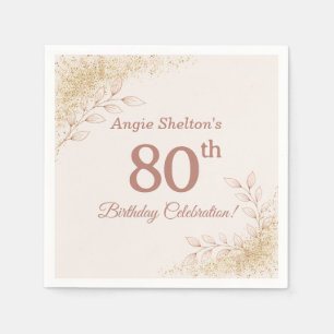 Serviette En Papier Célébration élégante de 80 ans avec rose gold