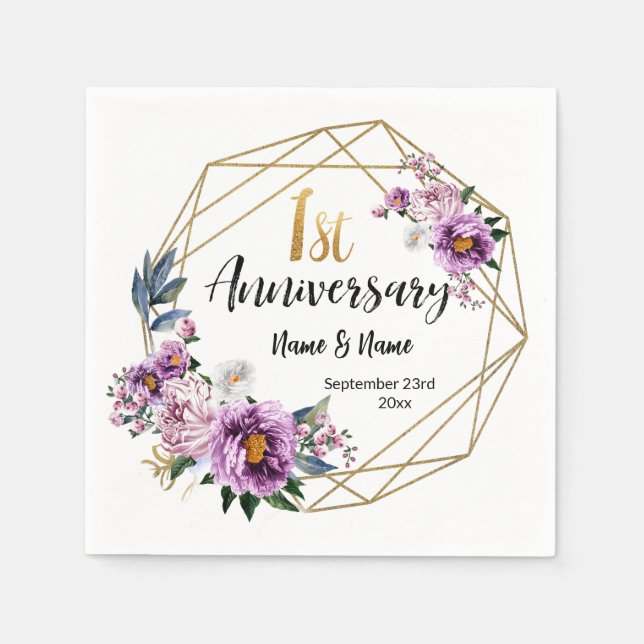 Serviette En Papier Célébration élégante de fleurs dorées pour le 1er  (Devant)
