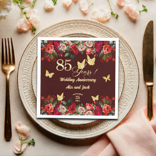 Serviette En Papier Célébration élégante de fleurs dorées pour le 85e