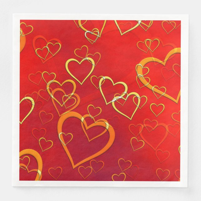 Serviette En Papier Célébrez l'amour coeurs rouges  (Devant)