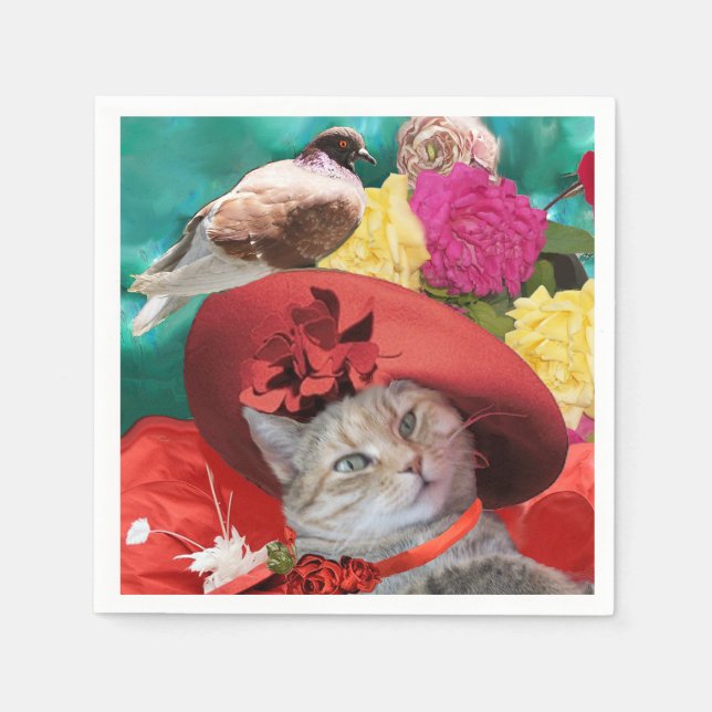 SERVIETTE EN PAPIER CÉLÉBRITÉ CAT PRINCESS TATUS, CASQUETTE ROUGE AVEC (Devant)