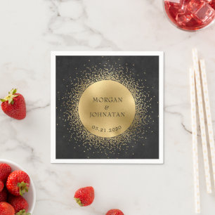 Serviette En Papier Céleste Mariage de la lune d'or de minuit