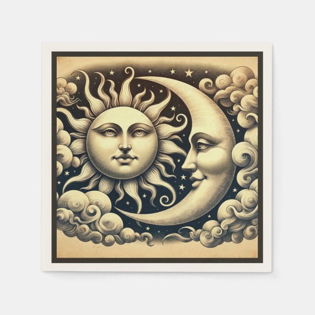 Serviette En Papier Céleste Soleil & Lune Vintage (Devant)
