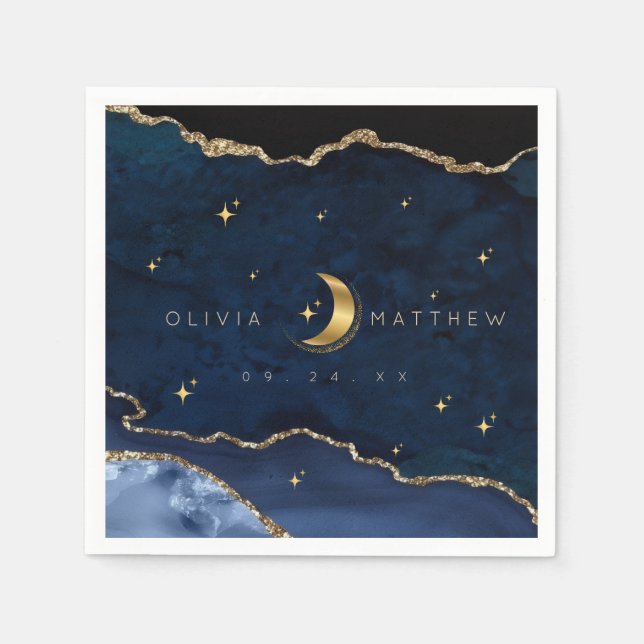 Serviette En Papier Celestial Blue Wedding Midnight Stars Moon  (Devant)