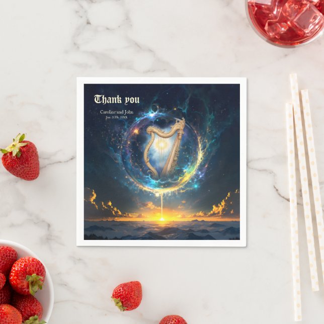 Serviette En Papier Celestial Harp of the Moonbound Skies.  (En situation)