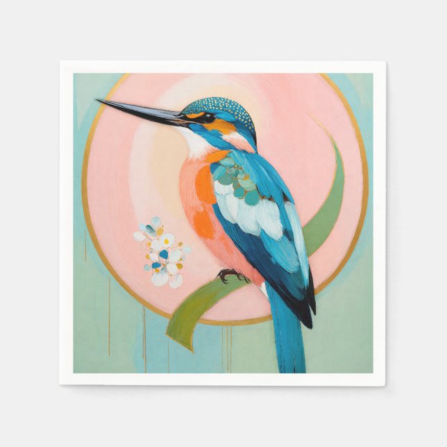 Serviette En Papier Celestial Kingfisher: A Study in Azure and Gold (Devant)