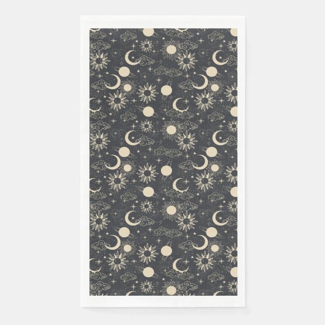 Serviette En Papier celestial space sun moon galaxy planet beige (Devant)