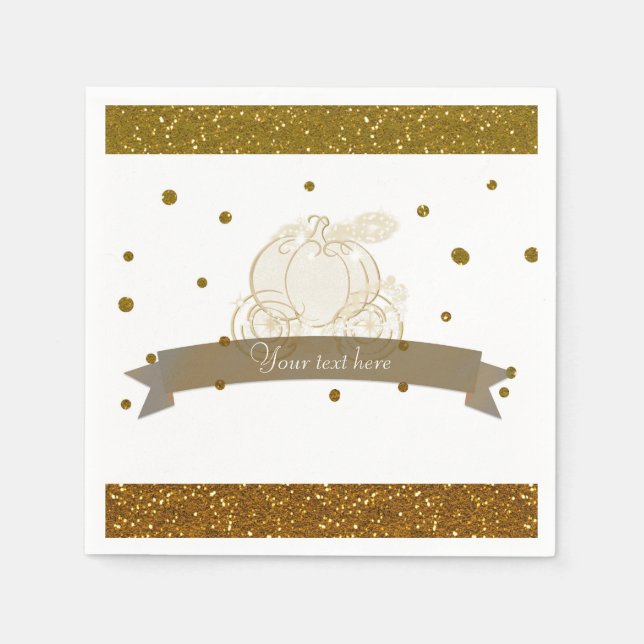 Serviette En Papier Cendrillon Carriage Gold Parties scintillant Dots  (Devant)