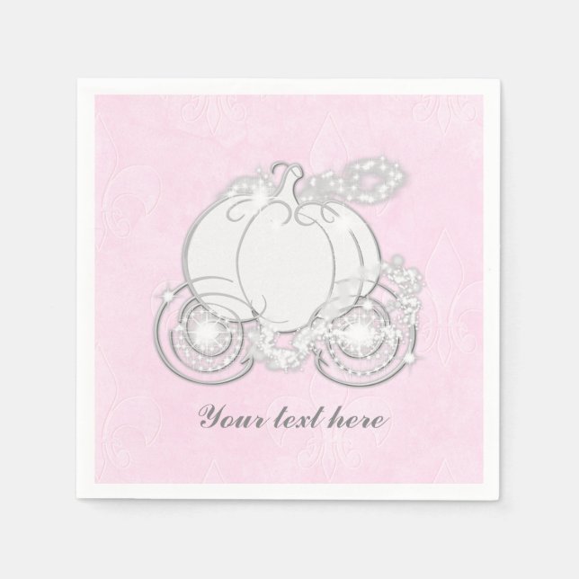 Serviette En Papier Cendrillon Carriage Storybook Princess Pink Napkin (Devant)